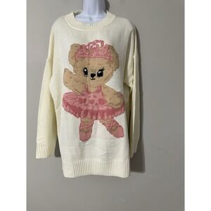 Dolls Kill Sugar Thrillz Cuddle Buddy Knit Teddy Bear Bows Sweater NWOT Size XL